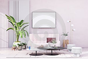 Mock up poster frame in modern interior fully furnished rooms