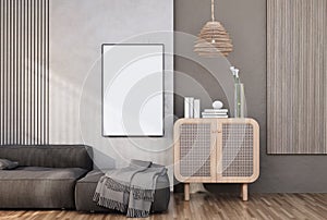 Mock up poster frame in modern interior fully furnished rooms