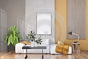 Mock up poster frame in modern interior fully furnished rooms