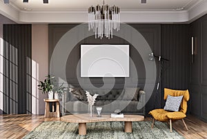 Mock up poster frame in modern interior fully furnished rooms