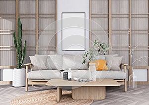 Mock up poster frame in modern interior fully furnished rooms