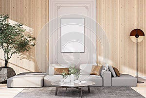 Mock up poster frame in modern interior fully furnished rooms background, living room