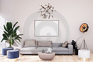 Mock up poster frame in modern interior fully furnished rooms background, living room