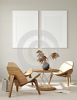 Mock up poster frame in modern living room interior. Interior Scandinavian style