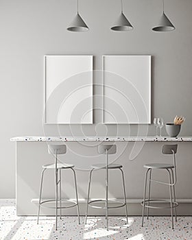 Mock up poster frame in modern monochrome interior background, living room, Scandinavian style, 3D render, 3D illustration