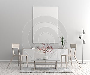 Mock up poster frame in Scandinavian style hipster interior. 3D