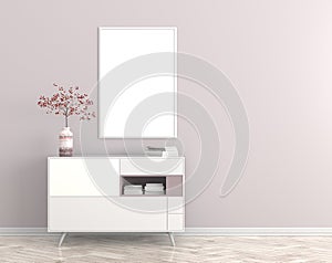 Mock up poster frame in Scandinavian style hipster interior. 3D illustration