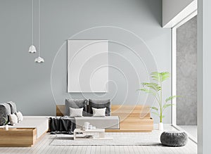 Mock up poster frame in Scandinavian style hipster interior. 3D illustration