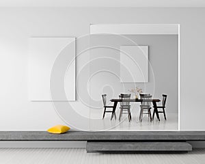 Mock up poster frame in Scandinavian style hipster interior. White modern interior. 3D illustration