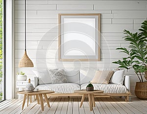 Mock up poster frame in Scandinavian style interior background