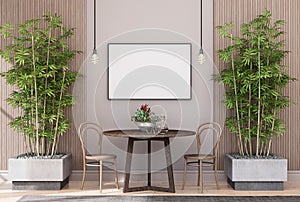 Mock up poster frame in tropical interior fully furnished rooms background, Cafe, Dining room