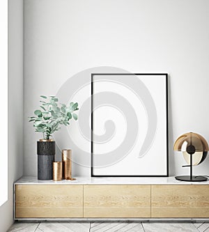 Mock up poster frames in children bedroom, scandinavian style interior background, 3D render