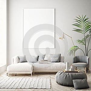 Mock up poster frames in children bedroom, scandinavian style interior background, 3D render