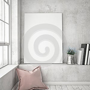 Mock up poster frames in hipster interior background,