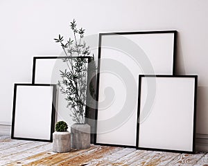 Mock up poster frames in hipster loft interior