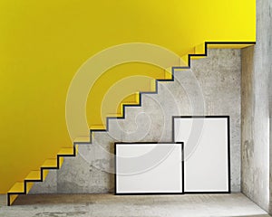 Mock up poster frames in interior background with stairs,