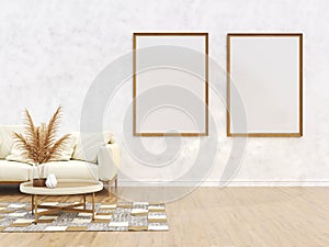Mock up poster frames with patchwork carpet in modern interior background 3D