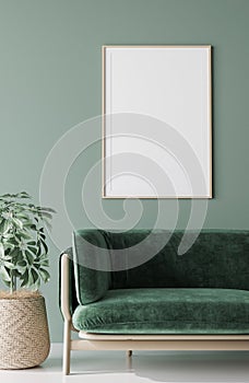 Mock up poster in green Living room, Scandinavian home decor