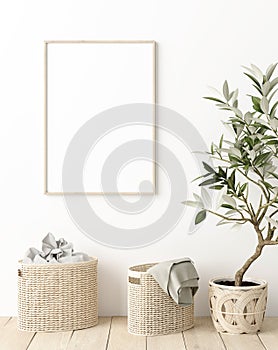 Mock up poster in hallway interior, Scandinavian style