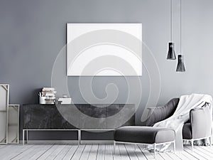 mock up poster in hipster interior background, scandinavian style
