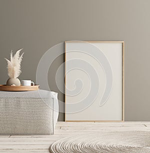 Mock up poster in home interior with minimal decor, Scandinavian concept