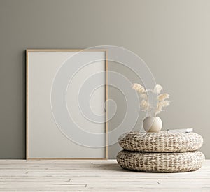 Mock up poster in home interior with minimal decor, Scandinavian concept