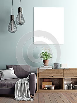 Mock up poster in interior background, scandinavian style