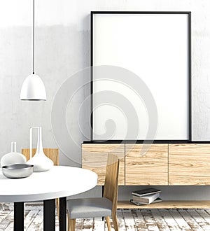 Mock up poster in interior with dining area. living room modern