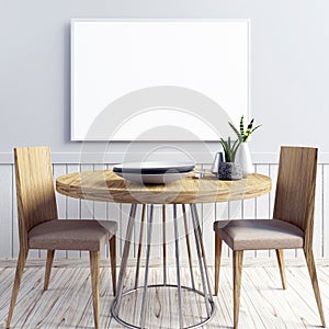 Mock up poster in interior with dining area. living room modern