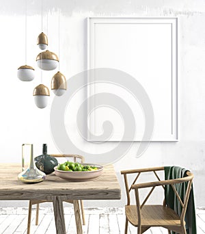 Mock up poster in interior with dining area. living room modern