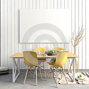 Mock up poster in interior with dining area. living room modern style.