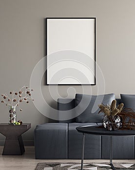 Mock up poster in interior with minimal decor