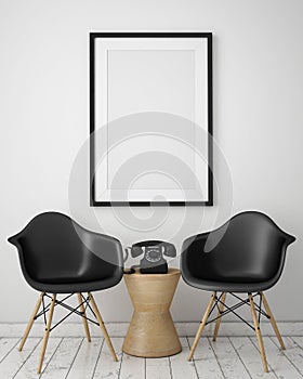 Mock up poster with loft interior background,