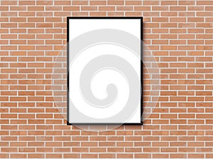Mock up poster with loft interior background. Frame on the wall. Photoframe mock up. Brick wall. Vector template for picture