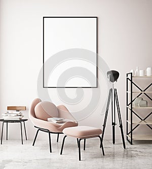 Mock up poster in lounge hipster room, pastel colored, photo