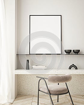 MOck up poster in modern home interior background, Home office, Scandinavian style 3D render