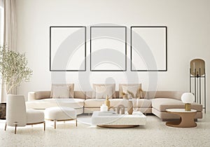 Mock up poster in modern home interior background, living room, luxury style 3D render