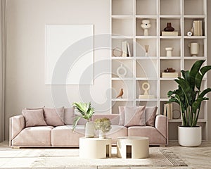 Mock up poster in modern home interior background, living room, luxury style 3D render