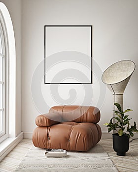 Mock up poster in modern home interior background, living room, luxury style 3D render