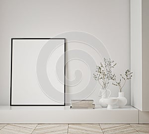 MOck up poster in modern home interior background, Living room, Scandinavian style 3D render