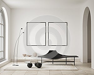 MOck up poster in modern home interior background, Living room, Scandinavian style 3D render