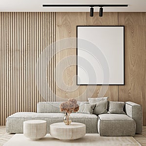 MOck up poster in modern home interior background, Living room, Scandinavian style 3D render