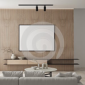 MOck up poster in modern home interior background, Living room, Scandinavian style 3D render