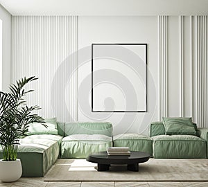 MOck up poster in modern home interior background, Living room, Scandinavian style 3D render