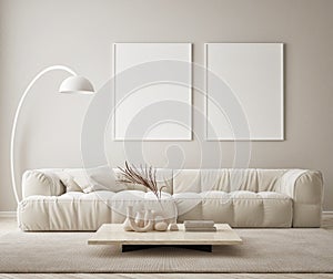 MOck up poster in modern home interior background, Living room, Scandinavian style 3D render