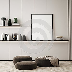 MOck up poster in modern home interior background, Living room, Scandinavian style 3D render