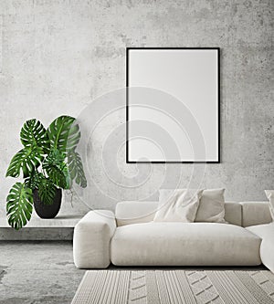 MOck up poster in modern home interior background, Living room, Scandinavian style 3D render