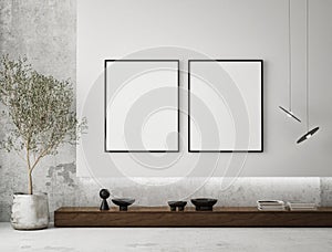 MOck up poster in modern home interior background, Living room, Scandinavian style 3D render