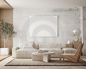 MOck up poster in modern home interior background, Living room, Scandinavian style 3D render