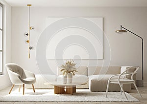 Mock up poster in modern home interior background, Living room, Scandinavian style 3D render